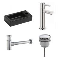 Fonteinset Rhea Zwart Rechthoek Rechts 36.5x18x9cm Toiletkraan Clickwaste Sifon Chroom - thumbnail