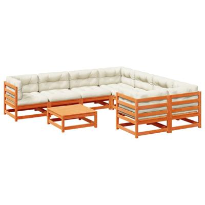 9-delige Loungeset met kussens massief grenenhout wasbruin - thumbnail