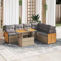 7-delige Loungeset met kussens poly rattan acacia beige - thumbnail