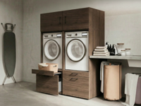 Kast WASHING 2 machines naast elkaar walnoot met 2 opzetkasten - thumbnail