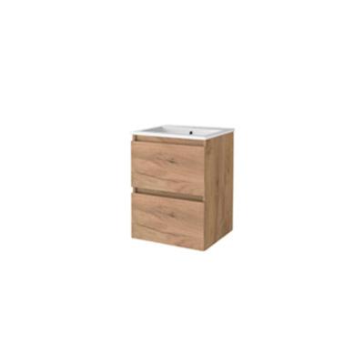 Basic-Line Start 46 Badkamermeubelset - 50 x 46 cm - Greeploos - 2 Lades - Keramische Wastafel - 1 Kraangat - Whisky Oak