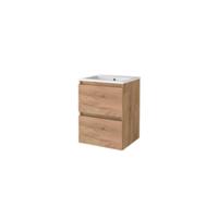 Basic-Line Start 46 Badkamermeubelset - 50 x 46 cm - Greeploos - 2 Lades - Keramische Wastafel - 1 Kraangat - Whisky Oak - thumbnail