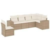 6-delige Loungeset met kussens poly rattan beige - thumbnail