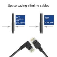 ACT Zwarte 5 meter U/UTP CAT6A LSZH slimline patchkabel met RJ45 connectoren. recht naar 90° haaks - thumbnail
