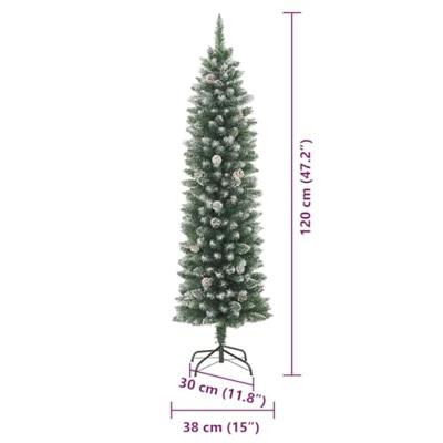 VidaXL Kunstmatige slanke kerstboom met 150 led groen en wit 120 cm