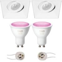 GU10 Inbouwspot Set - Mat Wit - Inbouw Vierkant - Trimless - Kantelbaar - Philips Hue - White and Color Ambiance - Bluetooth - Pragmi Nivas Pro - 150mm - thumbnail
