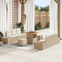 Tuinbankenset met kussen 9 pcs Beige poly rattan - thumbnail