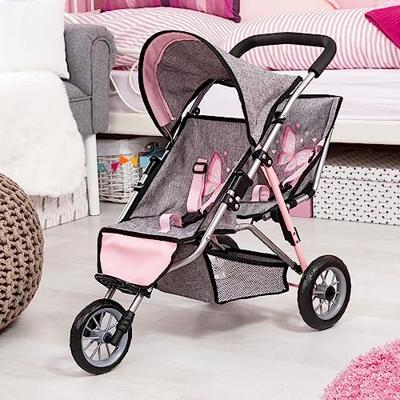 Poppenwagen Reig Jogger Tweeling Grijs Roze Wielen x 3