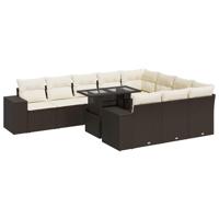 11-delige Loungeset met kussens poly rattan bruin - thumbnail