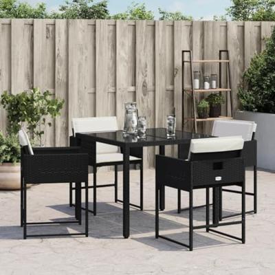 Tuinstoelen 4 st met kussens poly rattan zwart - thumbnail
