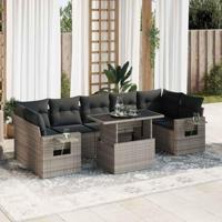 8-delige Loungeset met kussens poly rattan grijs - thumbnail