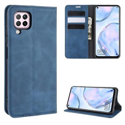 Voor Huawei nova 6 SE/ P40 Lite / nova 7i Retro-skin Business Magnetic Suction Leather Case met Holder & Card Slots & Wallet(Donkerblauw)