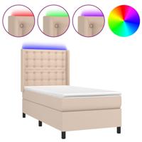 Boxspring met matras en LED kunstleer cappuccinokleur 90x200 cm - thumbnail