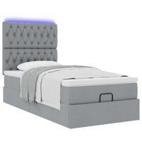 Ottoman bed met matras en LED's 90x190cm stof lichtgrijs - thumbnail