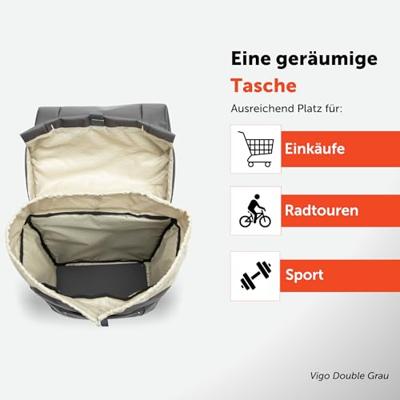 Newlooxs Vigo double fietstas - sportief, waterafstotend, zwart/grijs