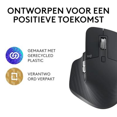 Logitech MX Master 3S Ergonomische muis Bluetooth, Radiografisch Optisch Grafiet 7 Toetsen 8000 dpi Afneembare kabel, Ergonomisch, Intelligent scrollwiel,
