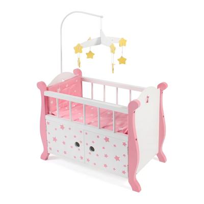 Houten Poppen ledikantje met mobiel - Pink Stars