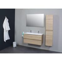 Badkamermeubel BWS Pepper Acryl Wastafel Twee Kraangaten Incl Spiegel 100x55x46 cm Eiken - thumbnail