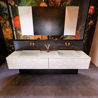 Badkamermeubelset Mondiaz Erin 200 cm met 2 Lades met RIDGE Wastafel Dubbel Linen Zonder Kraangaten Greeploos Mat Underlayment