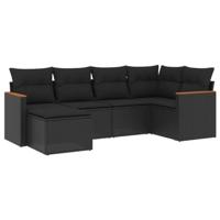 6-delige Loungeset met kussens poly rattan zwart - thumbnail