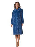 Blauwe damesbadjas met knoopsluiting - zacht fleece-(40-42) M - thumbnail