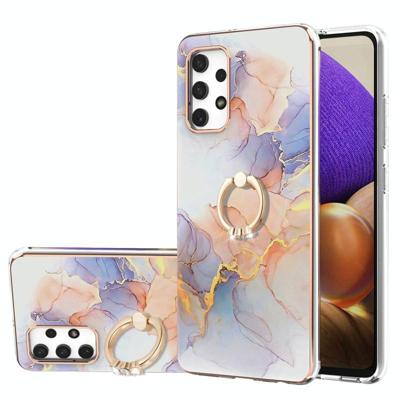 Voor Samsung Galaxy A32 4G EU-versie Electroplating Pattern IMD TPU Shockproof Case met Rhinestone Ring Holder (Milky Way White Marble)