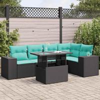 6-delige Loungeset met kussens poly rattan acacia zwart - thumbnail