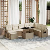 9-delige Loungeset met kussens poly rattan beige - thumbnail