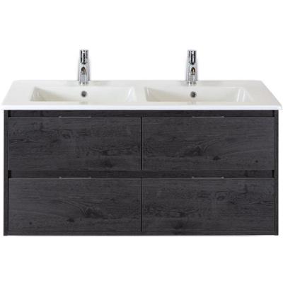 Porto Badmeubelset 120 cm - 4 Laden Black Oak - Keramische Wastafel Wit Slim