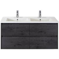Porto Badmeubelset 120 cm - 4 Laden Black Oak - Keramische Wastafel Wit Slim - thumbnail