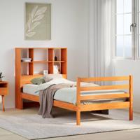Bed met boekenkast zonder matras massief hout wasbruin 75x190cm - thumbnail