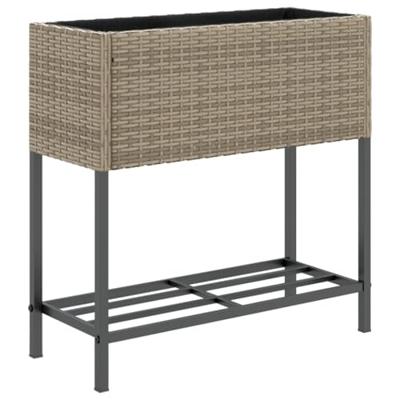 VidaXL Plantenbakken met schap 2 st 70x28x70 poly rattan grijs