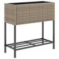 Plantenbakken met schap 2 st 70x28x70 poly rattan grijs - thumbnail