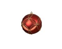 Kerstbal 12 cm rood / goud bloem - thumbnail