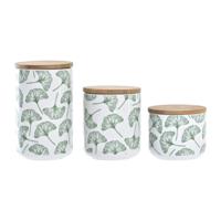 Set van 3 Potjes DKD Home Decor Natuurlijk Wit Groen Bamboe Keramiek Tropisch 10 x 10 x 17 cm - thumbnail