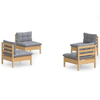 4-delige Loungeset met grijze kussens grenenhout