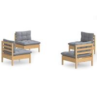 4-delige Loungeset met grijze kussens grenenhout - thumbnail