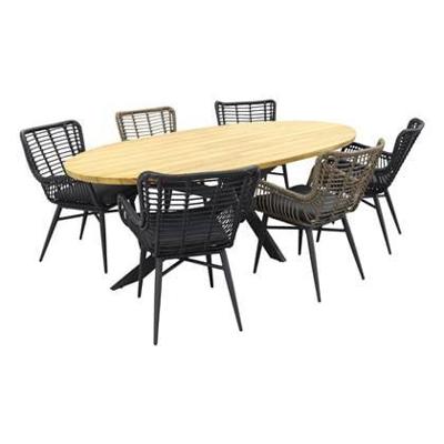 Jasmine black-naturel/Prado Ellips 240x115 cm. ovale tuinset - 7 delig