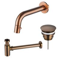 Fortifura Calvi Fonteinkraanset - inbouw - uitloop 18cm - inkortbaar - sifon - always open plug - Geborsteld koper PVD (Koper) SW1108832/SW799403/SW799405 - thumbnail