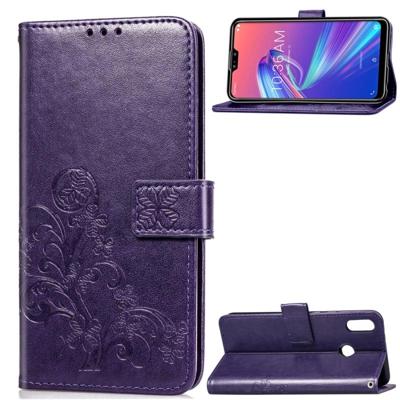 Lucky Clover bloemen patroon leergeval aangedrongen ASUS ZB631KL met houder & kaartsleuven & portemonnee & Hand Strap (paars)