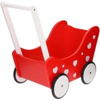 Playwood poppenwagen rood met hartjes - thumbnail