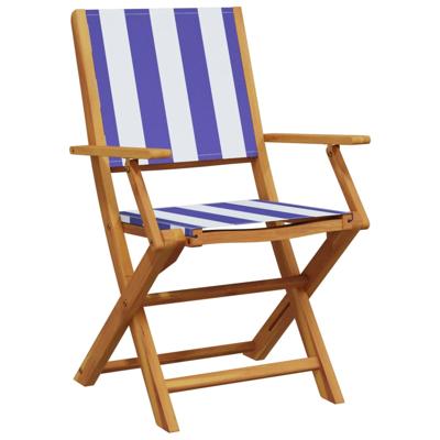 Tuinstoelen 8 st inklapbaar stof en massief hout blauw en wit - thumbnail