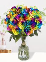 Regenboog rozen met groen gipskruid - thumbnail