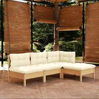 4-delige Loungeset met kussens grenenhout wit - thumbnail