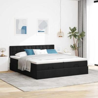 Ottoman bed met matrassen 200x200cm stof zwart