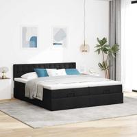 Ottoman bed met matrassen 200x200cm stof zwart - thumbnail