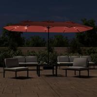 Parasol dubbel dak met LED 449x245 cm terracottakleurig - thumbnail