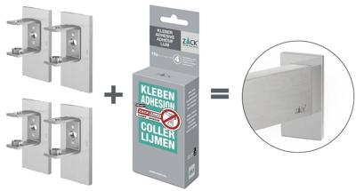 ZACK Linea montageset voor verlijming geschikt voor 4 bevestigingspunten geborsteld RVS ZACK Linea montageset voor verlijming geschikt voor 4 bevestigingspunten geborsteld RVS