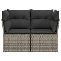 Tuinbank 2-zits met kussens poly rattan grijs - thumbnail
