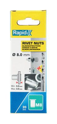 Krimpmoeren voor Ø8mm schroeven - RAPID - M8 - Doos van 20 + boor